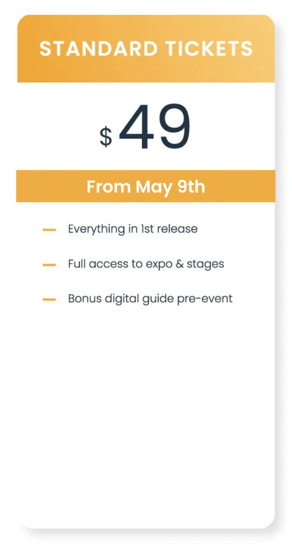 Ticket $49 from 9th May