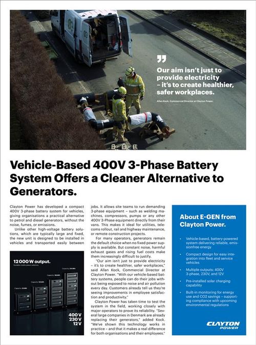 Vehicle Based 400V 3-Phase Battery System Offers a Cleaner Alternative to Generators