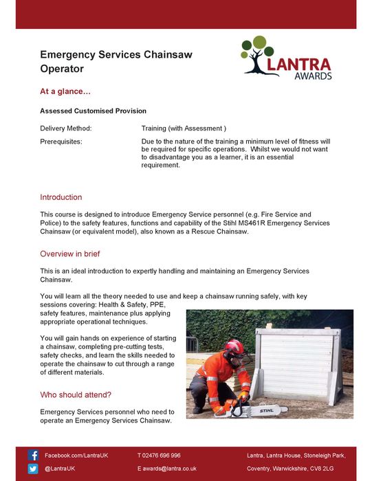 Chainsaw Training - Emergency Services