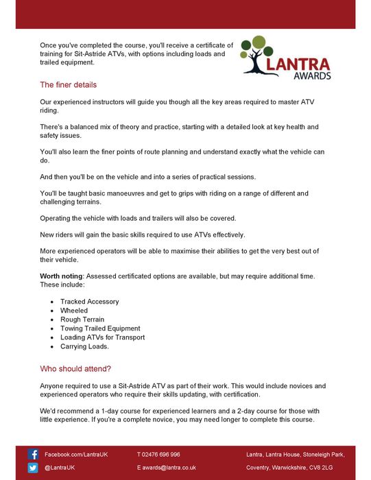 All Terrain Vehicle Driver - Training