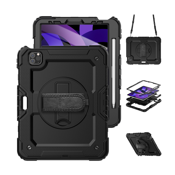 Guardian Case with Hand & Shoulder Strap for iPad Air 4, 10.9, Pro 11, Air 5, Air 6 (2024/2022/2021/2020/2018) - Black