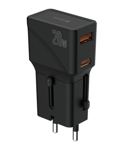 Devia - 20W Mini Global Multiple Function Travel Adapter - Black