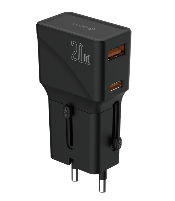 Devia - 20W Mini Global Multiple Function Travel Adapter - Black