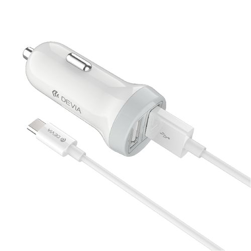 Devia - 3.1A Dual USB Port Car Adapter & 1m USB-C Cable - White