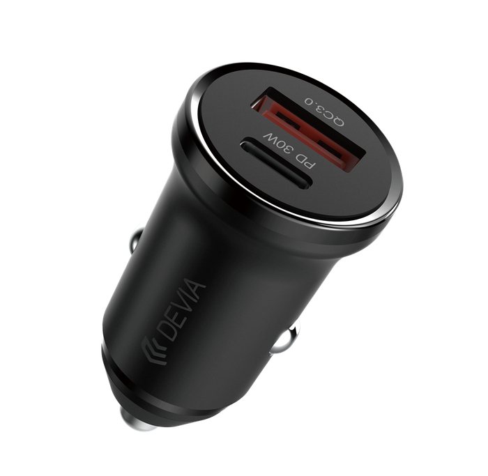 Devia - 30W Power Delivery USB-C & Qualcomm 3.0 USB Port Car Adapter - Black