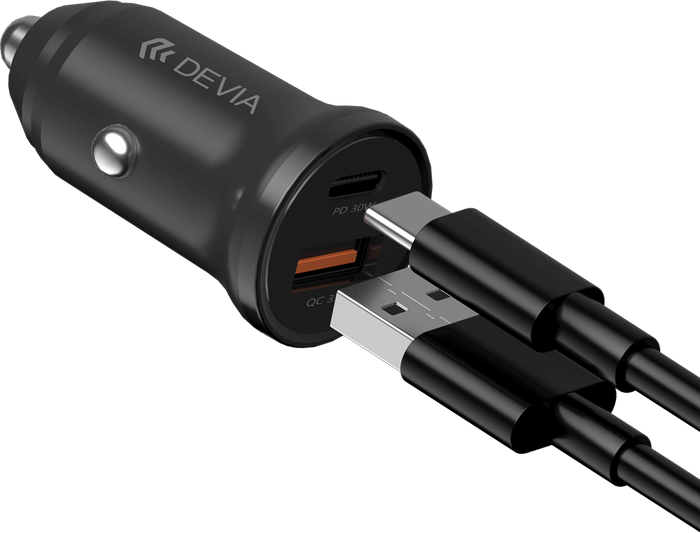 Devia - 30W Power Delivery USB-C & Qualcomm 3.0 USB Port Car Adapter - Black