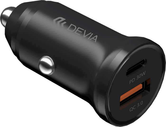 Devia - 30W Mini Power Delivery USB-C & Qualcomm 3.0 USB Port Car Adapter - Black