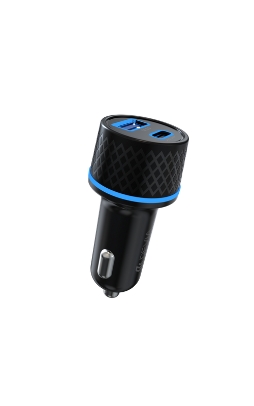 Devia - 30W Power Delivery USB-C & Qualcomm 3.0 USB Port Car Adapter & 1m USB-C to Non-MFI Lightning Cable - Black