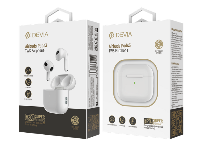 Devia - Airbuds Pods3 - True Wireless Earbuds & Charging Case - White