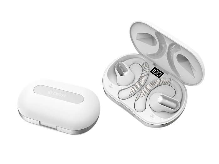 Devia - OWS E3 - Digital Display True Wireless Sports Earbuds & Charging Case - White