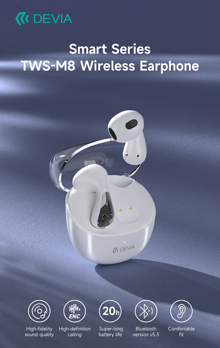Devia - TWS-M8 - True Wireless Earbuds & Charging Case - White