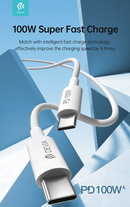Devia - 1.5m (100W 5A) Power Delivery - USB-C to USB-C Cable - White