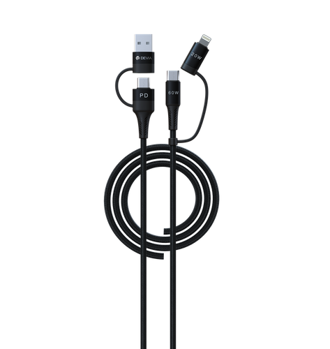 Devia - 1.5m (60W) PD Mesh Armour USB & USB-C to Lightning & USB-C Cable - Black