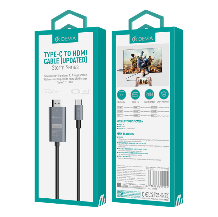 Devia - 2m 1080p HDMI to USB-C Cable - Black