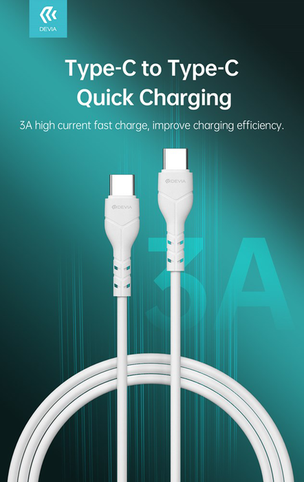 Devia - Bulk Loose - Pack of 30 Kintone - 1m (60W) USB-C to USB-C Cable - White
