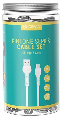 Devia - Bulk Loose - Pack of 30 Kintone - 1m (2.1A) USB to USB-C Cable - White