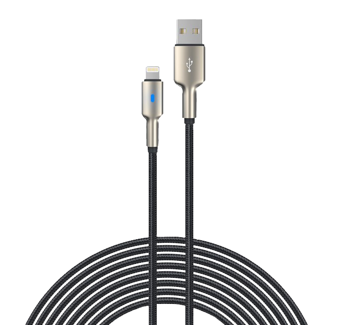 Devia - 1.5m (2.1A) Nylon Braided USB to Non-MFi Lightning LED Indicator Cable - Black