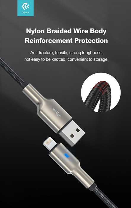 Devia - 1.5m (2.1A) Nylon Braided USB to Non-MFi Lightning LED Indicator Cable - Black
