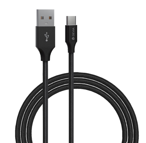 Devia - 1m (2.1A) Mesh Armour USB to USB-C Cable - Black