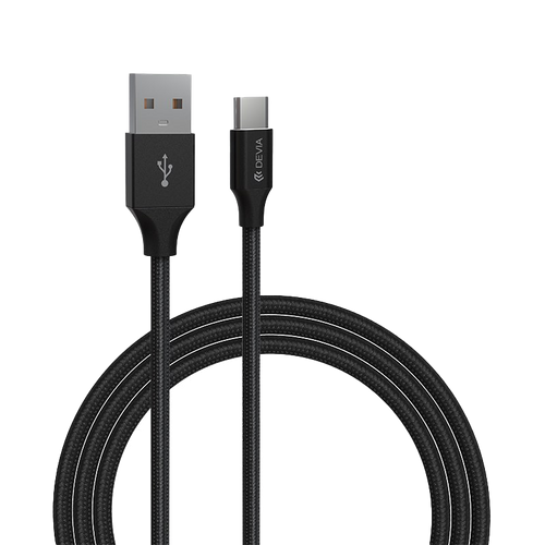 Devia - 2m (2.1A) Mesh Armour USB to USB-C Cable - Black