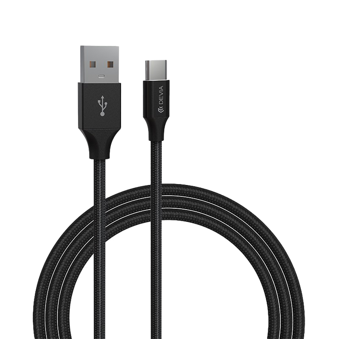 Devia - 2m (2.1A) Mesh Armour USB to USB-C Cable - Black