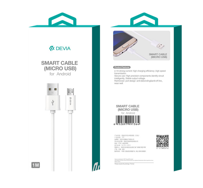 Devia - 2m (2.1A) USB to MicroUSB Cable - White