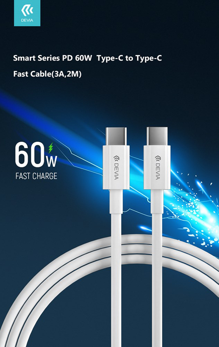 Devia - 2m (60W) Power Delivery - USB-C to USB-C Cable - White