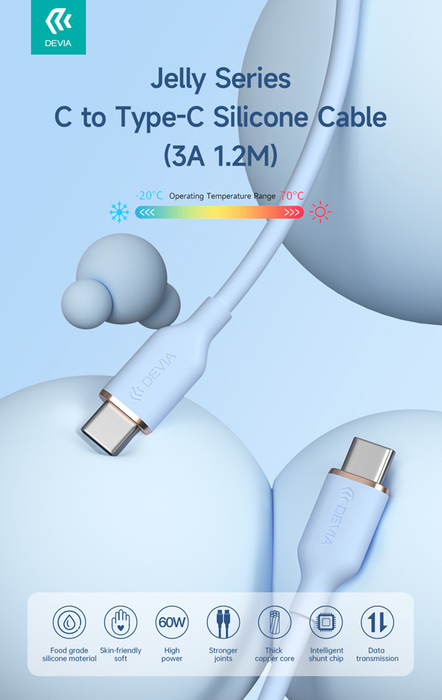 Devia - 1.2m (3A) USB-C to USB-C Silicone Cable - Black