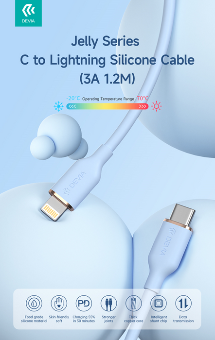 Devia - 1.2m (3A) USB-C to Non-MFI Lightning Silicone Cable - Black