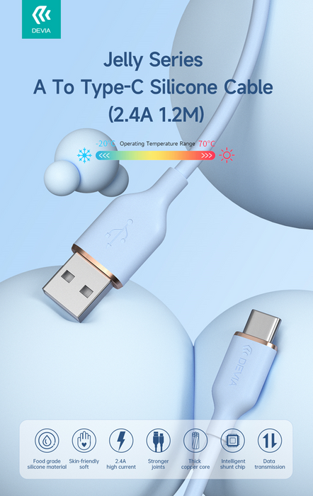 Devia - 1.2m (2.4A) USB to USB-C Silicone Cable - Pink