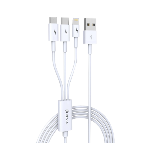 Devia - 1.2m (2.4A) USB to Lightning, USB-C & MicroUSB Cable - White