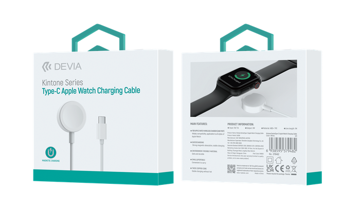 Devia - 1m (1A) USB-C to Magnetic Cable for Apple Watch - White