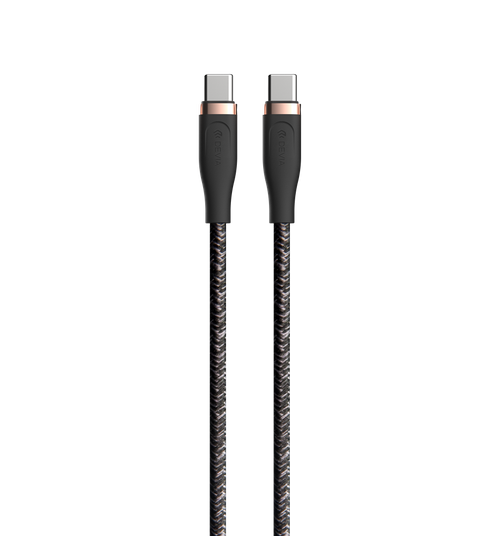 Devia - 1.5m (60W) Power Delivery Woven Gold Plated USB-C to USB-C Cable - Black