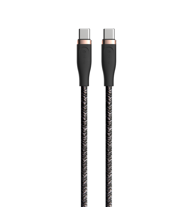 Devia - 1.5m (60W) Power Delivery Woven Gold Plated USB-C to USB-C Cable - Black