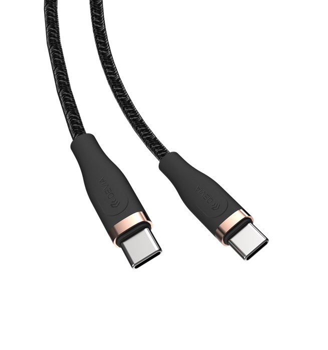 Devia - 1.5m (60W) Power Delivery Woven Gold Plated USB-C to USB-C Cable - Black
