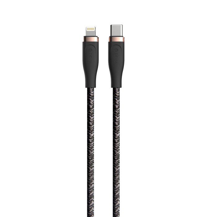 Devia - 1.5m (27W) Power Delivery Woven Gold Plated USB-C to Non-MFI Lightning Cable - Black