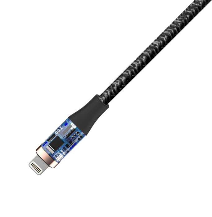 Devia - 1.5m (27W) Power Delivery Woven Gold Plated USB-C to Non-MFI Lightning Cable - Black