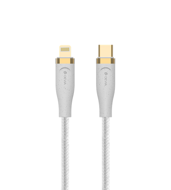 Devia - 1.5m (27W) Power Delivery Woven Gold Plated USB-C to Non-MFI Lightning Cable - White