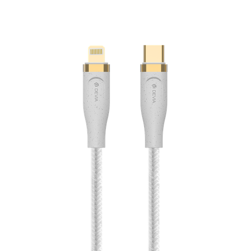 Devia - 1.5m (27W) Power Delivery Woven Gold Plated USB-C to Non-MFI Lightning Cable - White