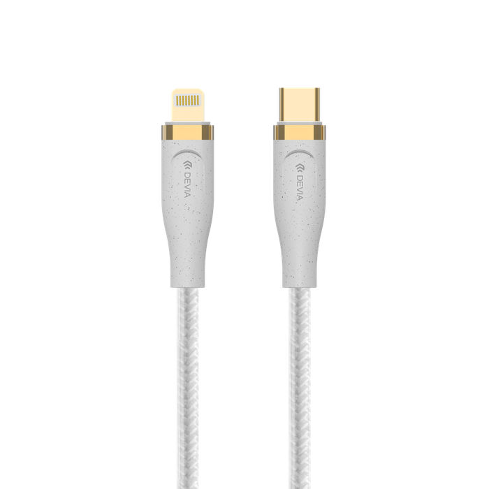 Devia - 1.5m (27W) Power Delivery Woven Gold Plated USB-C to Non-MFI Lightning Cable - White