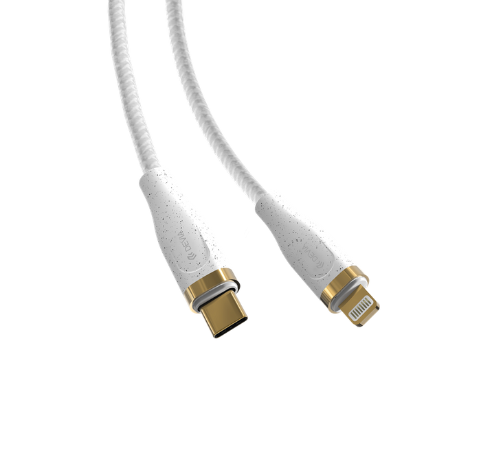 Devia - 1.5m (27W) Power Delivery Woven Gold Plated USB-C to Non-MFI Lightning Cable - White