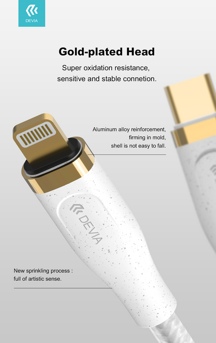 Devia - 1.5m (27W) Power Delivery Woven Gold Plated USB-C to Non-MFI Lightning Cable - White
