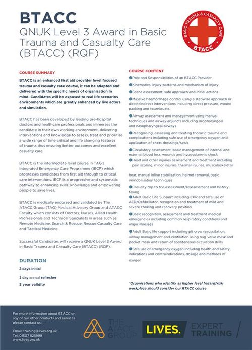 QNUK Level 3 Award in Basic Trauma and Casualty Care (BTACC) (RQF)