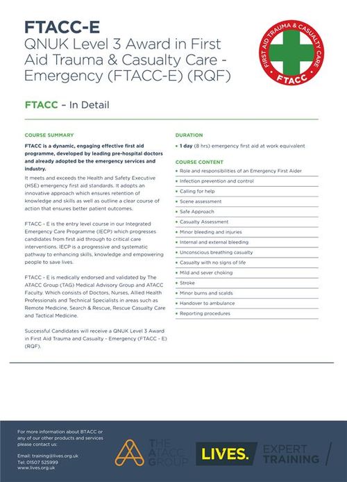QNUK Level 3 Award in First Aid Trauma & Casualty Care (FTACC-E) ( RQF)