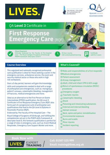 QA Level 3 Certificate in First Response Emergency Care ( RQF)