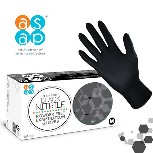 ASAP X-Tra Thick Black Nitrile Powder Free Examination Gloves