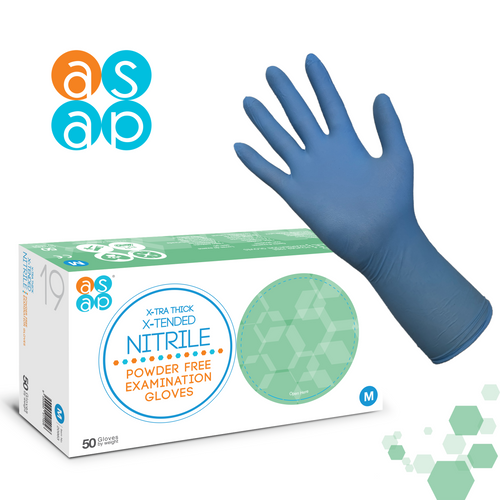ASAP X-Tra Thick X-Tended Nitrile Powder Free Examination Gloves, Blue