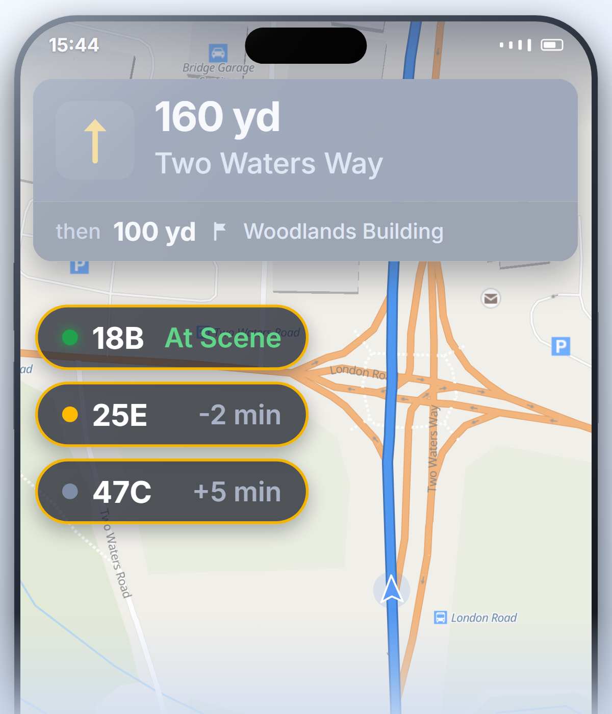 'Shared ETAs' demonstrated by Blue Light Maps.