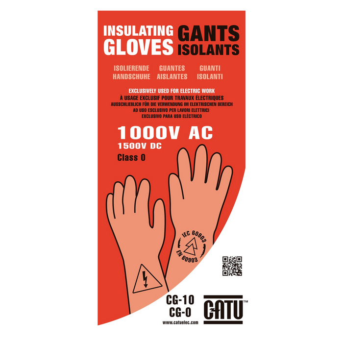 CATU CG-10 Insulating Natural Rubber Dielectric Safety Electrician's Gloves, Class 0