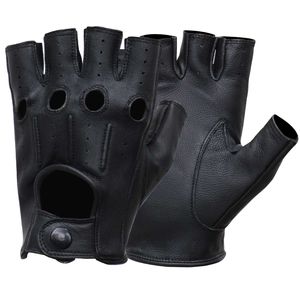 Premium Black Goatskin Half-Finger Driving Gloves